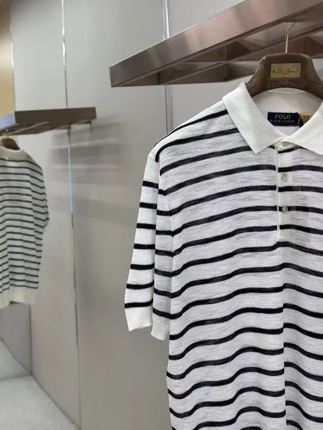 Linen Striped Knit Polo Shirt photo 4
