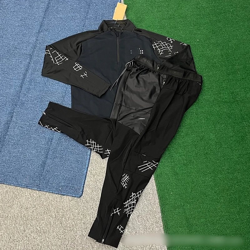 Design Technical Long-Sleeve Half-Zip Top and Grid-Print Track Pants Set Activewear - 6