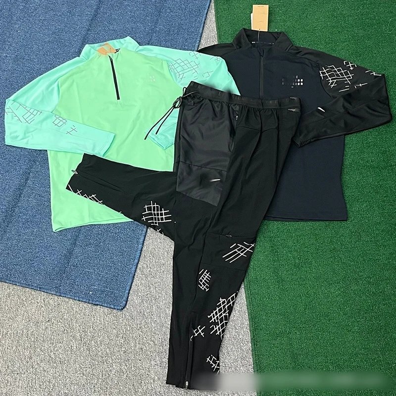 Design Technical Long-Sleeve Half-Zip Top and Grid-Print Track Pants Set Activewear - 4