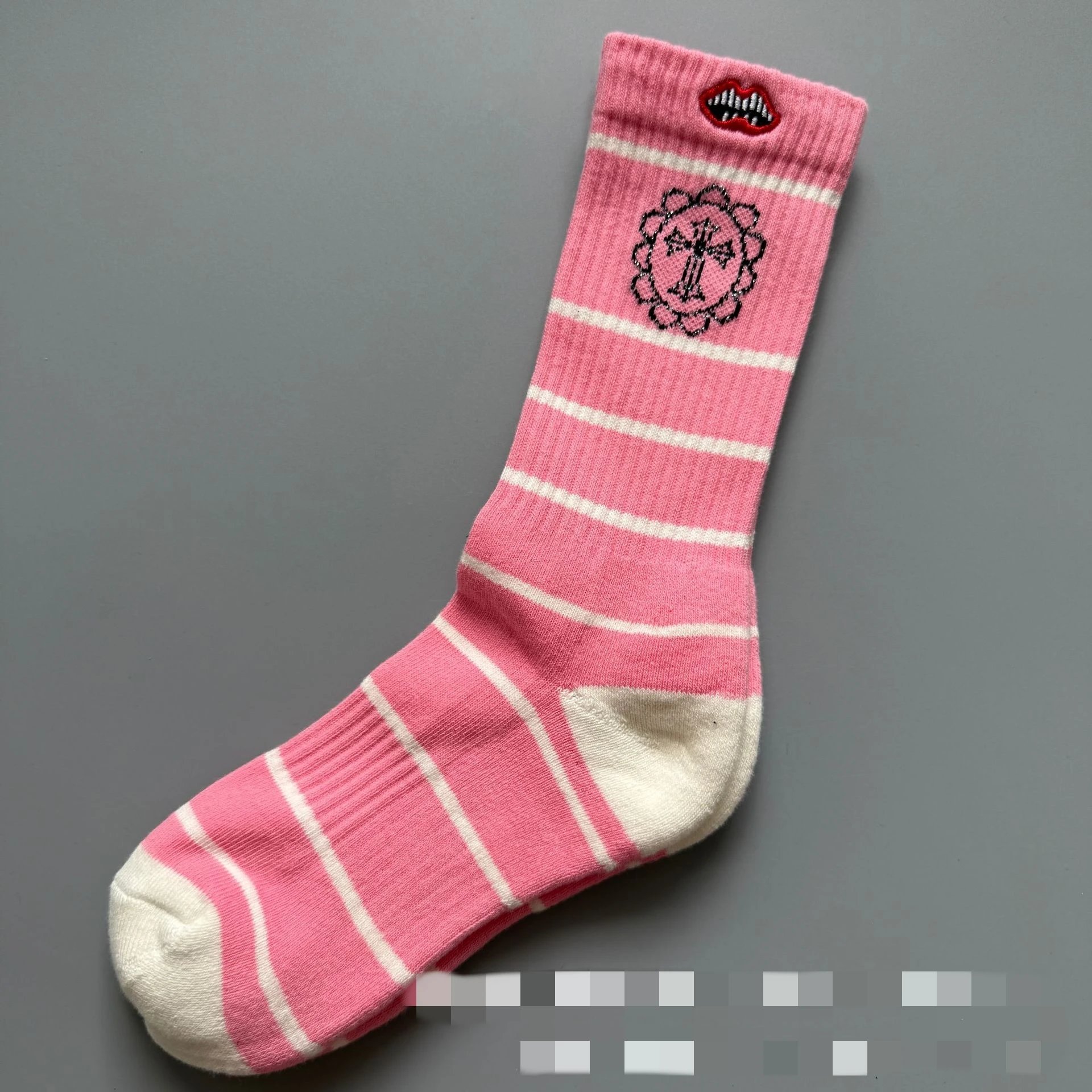 Striped Letter Red Lip Embroidered Sports Socks photo 8