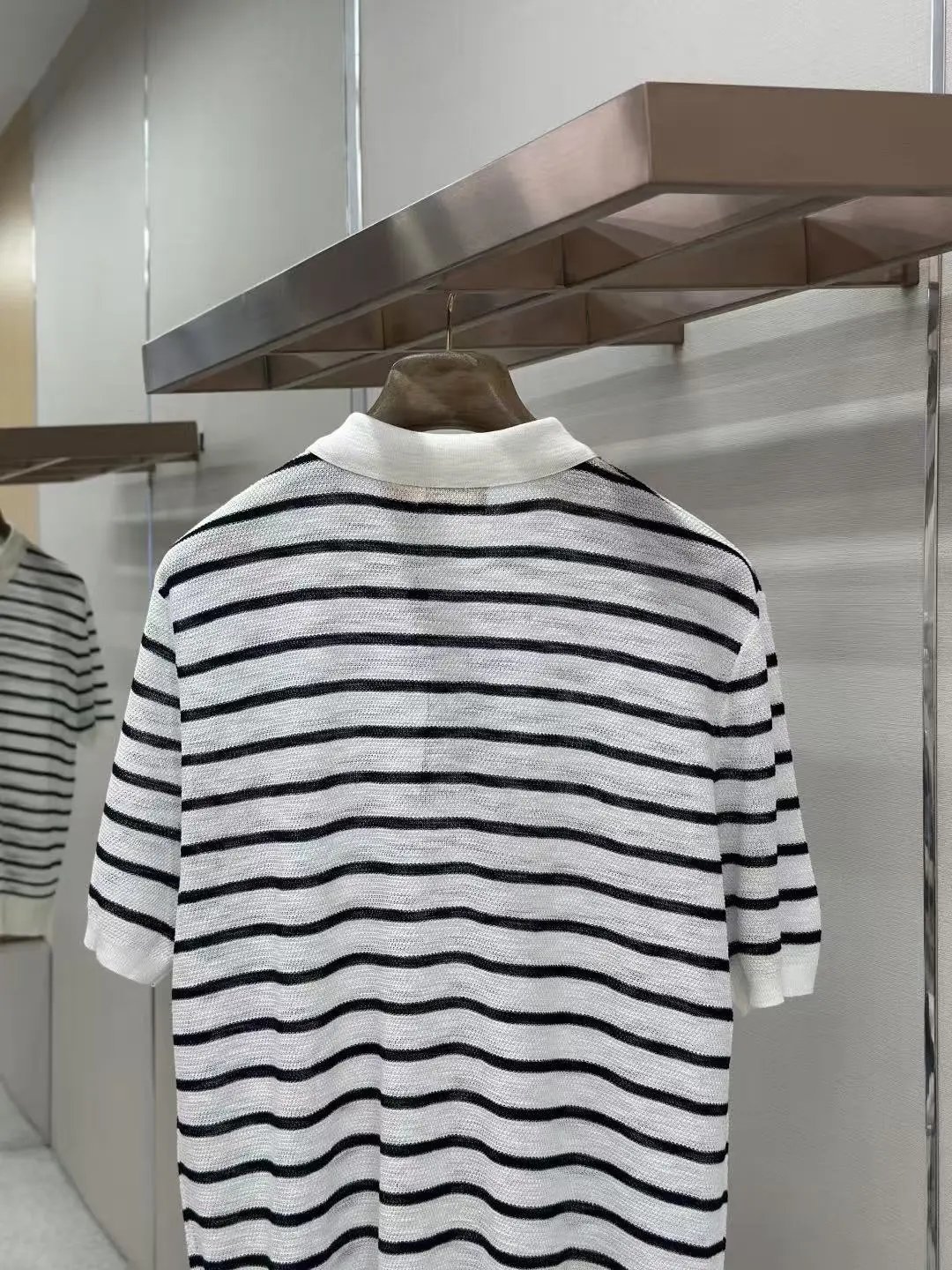 Linen Striped Knit Polo Shirt photo 6