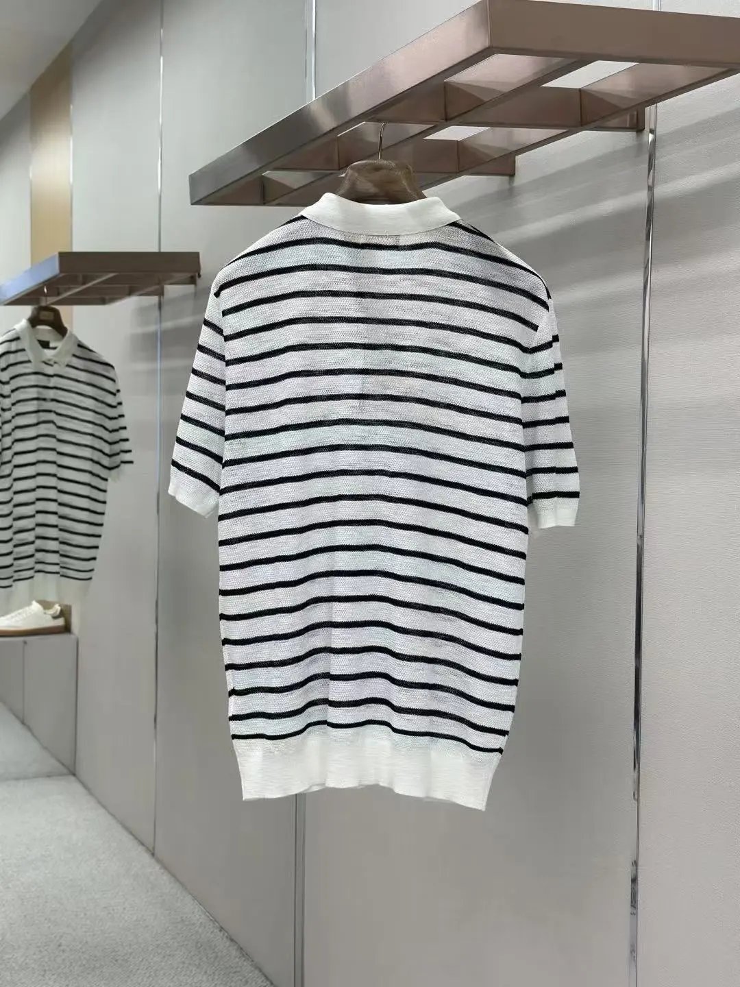 Linen Striped Knit Polo Shirt photo 2