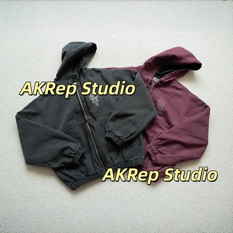Catalog seller-listing image: Washed eight-ball embroidered zip jacket; not warehouse QC
