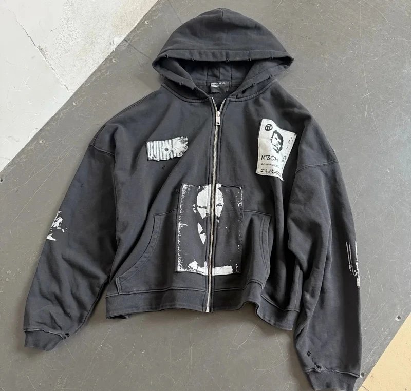 Vintage Distressed Long Sleeve Hoodie photo 7