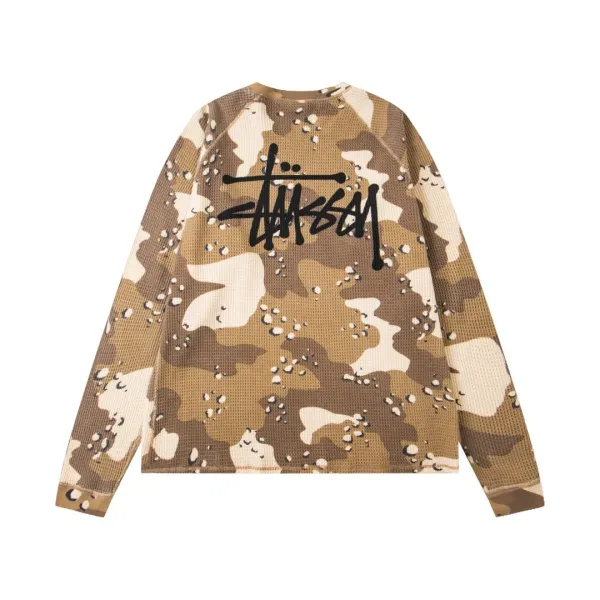 Stussy Camo Waffle Knit Long-Sleeve Top Beige Multicolor - 1
