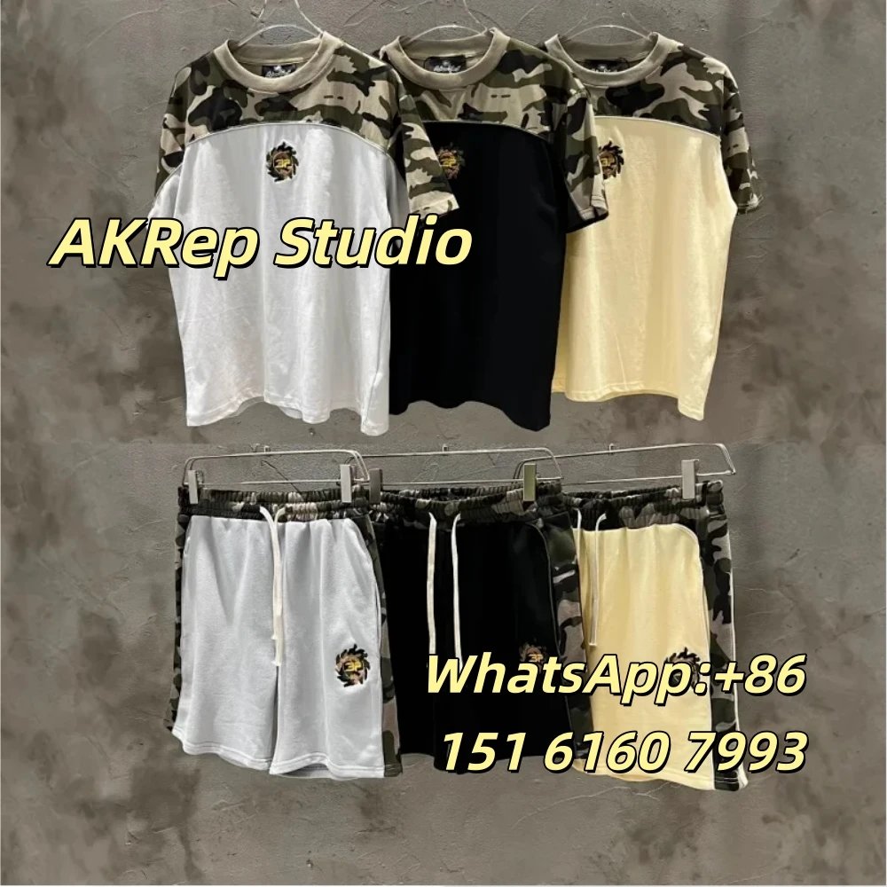 Logo Embroidered Camo Short Sleeve Shorts Set