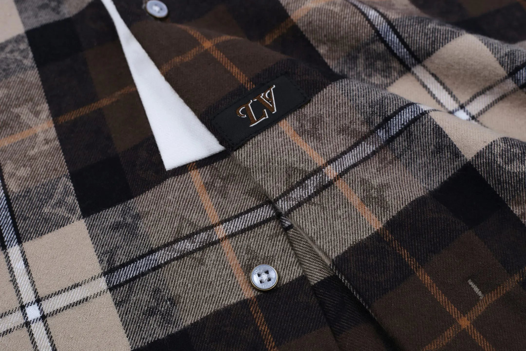 Contrast Collar Flannel Long Sleeve Polo Shirt photo 4