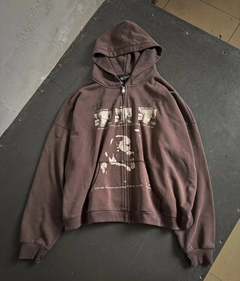 Vintage Distressed Long Sleeve Hoodie photo 2