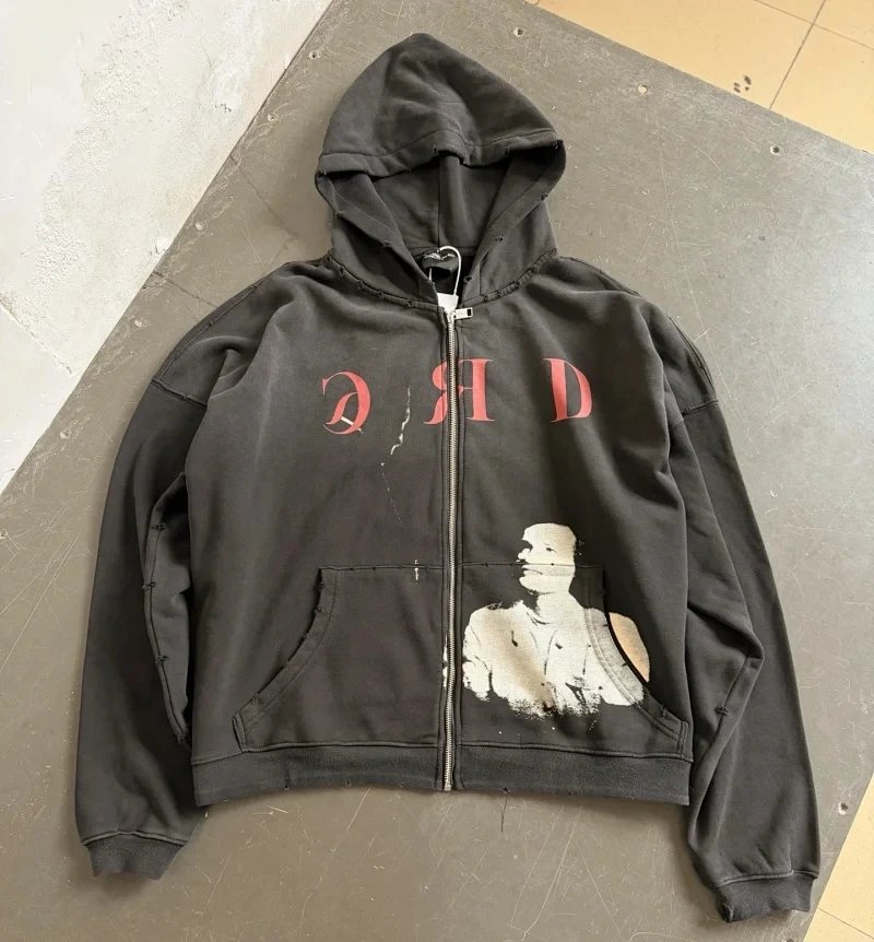 Vintage Distressed Long Sleeve Hoodie photo 3