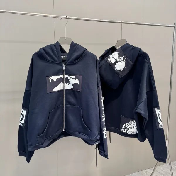 Gallery Dept. Distressed Military Hoodie in Beige and Navy - 6