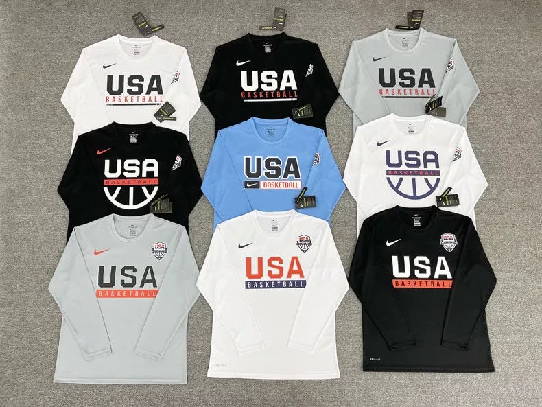Summer Basketball Training Quick-Dry Breathable Sportswear, USA Dream Team Quick-Dry Long Sleeve T-Shirt Warm-Up Shooting Game Jersey