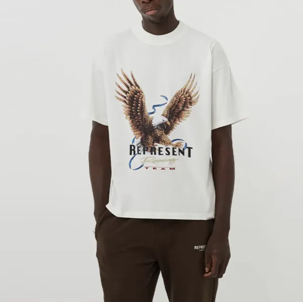 Represent Eagle Print Oversized T-Shirt Beige - 13