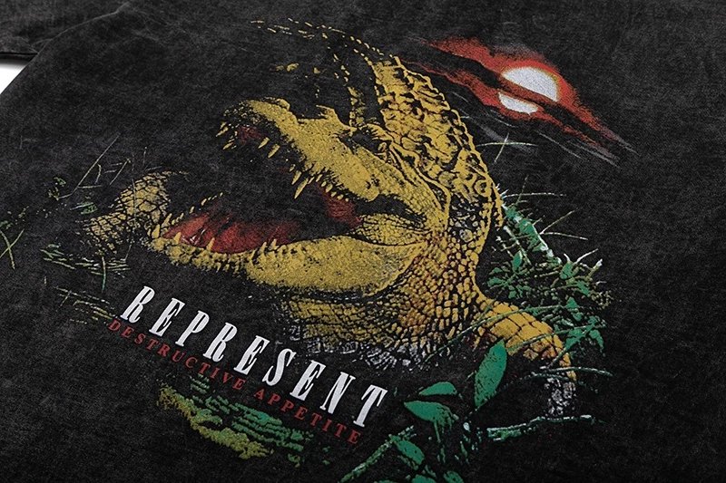 Represent Dinosaur Graphic Washed Black T-Shirt - 13