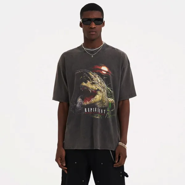 Represent Dinosaur Graphic Washed Black T-Shirt - 18