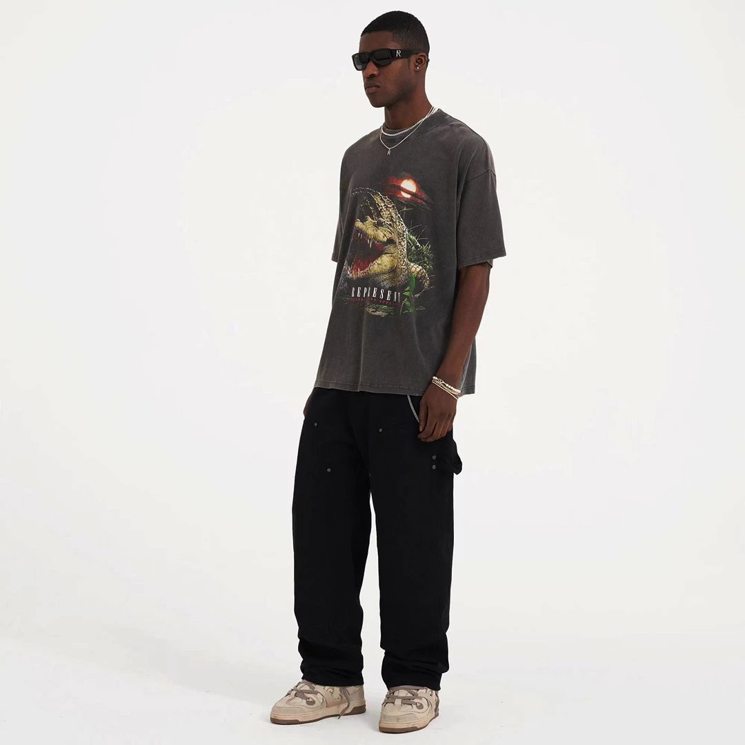Represent Dinosaur Graphic Washed Black T-Shirt - 19