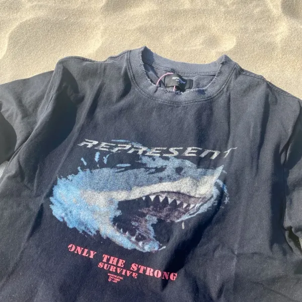 Represent Shark Graphic Oversized T-Shirt Beige - 23
