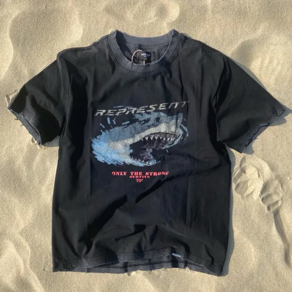 Represent Shark Graphic Oversized T-Shirt Beige - 22