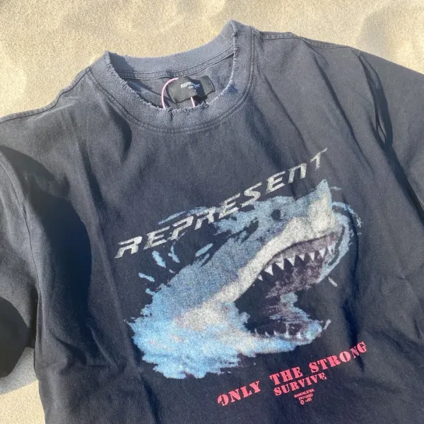 Represent Shark Graphic Oversized T-Shirt Beige - 24