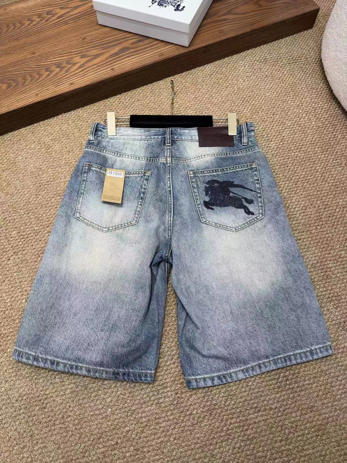 Burberry Blue Wash Denim Shorts with Equestrian Knight Logo