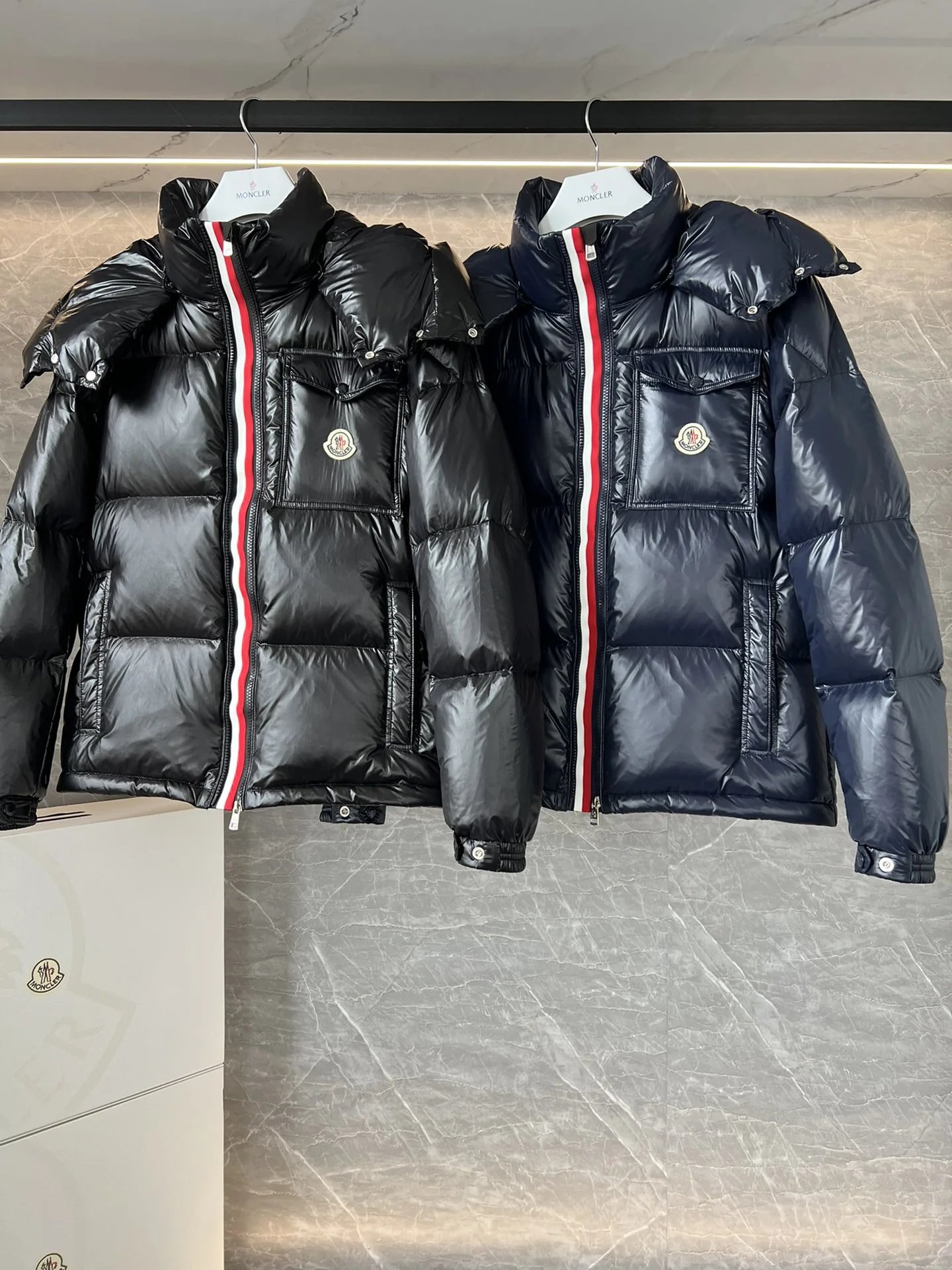 Moncler Puffer Jacket with Red White Blue Stripe - 201060