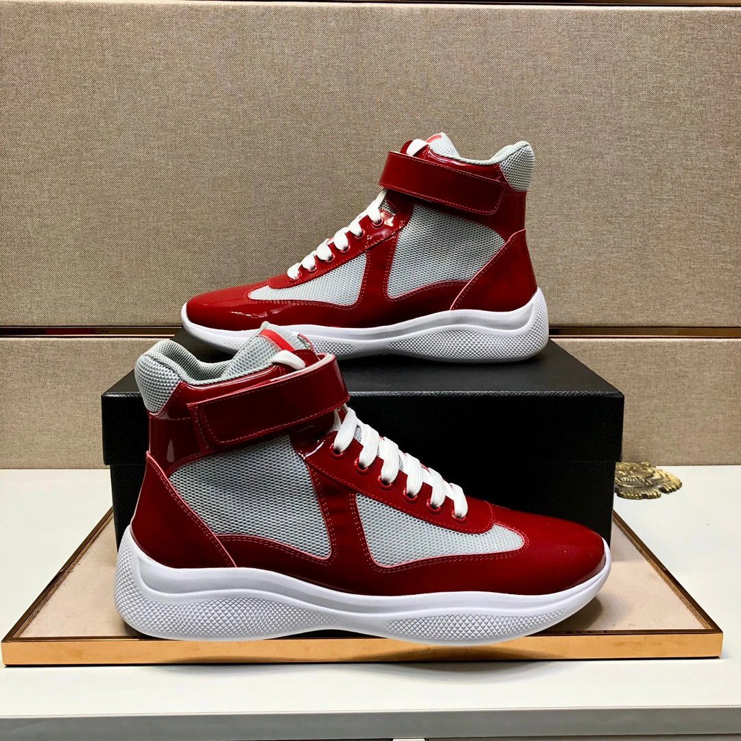 Red and Grey High-Top Sneakers