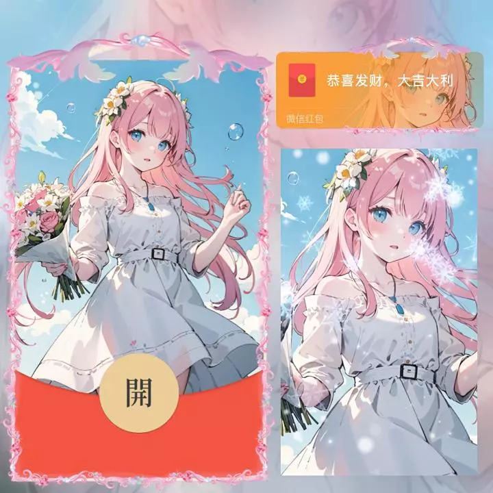 【卡密兑换】微信红包封面『捧花情侣（女款）/long/3月1日前激活』官方卡密丨端内兑换丨24小时自助提卡！