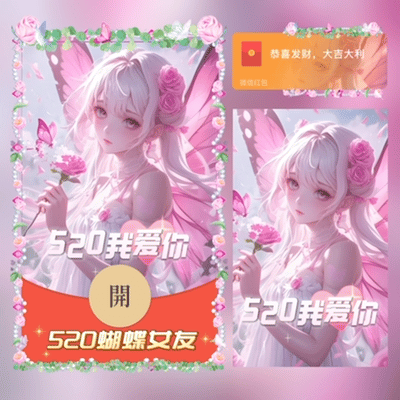 【卡密兑换】微信红包封面『520蝴蝶女友』官方卡密丨端内兑换丨24小时自助提卡！