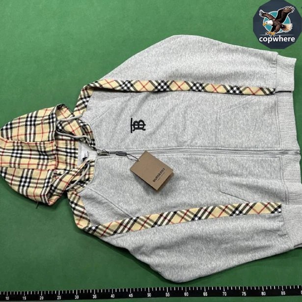Burberry Grey Hoodie with Check Pattern Trim - 132096