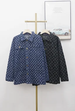 thumbnail for Special Price 79! Cattle goods are new! Concave and convex three-dimensional full print jacquard denim spring and autumn classic multi-pocket three-dimensional full print jacquard LOGO denim jacket