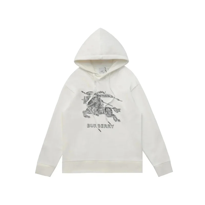 Burberry White Equestrian Embroidery Hoodie