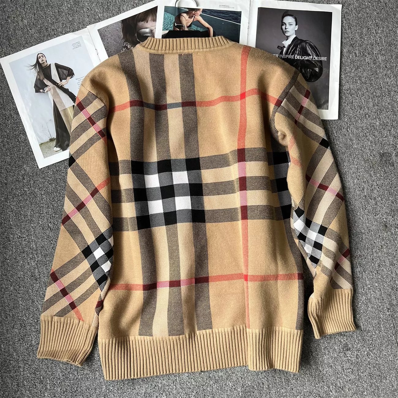Beige Burberry Check Knit Sweater