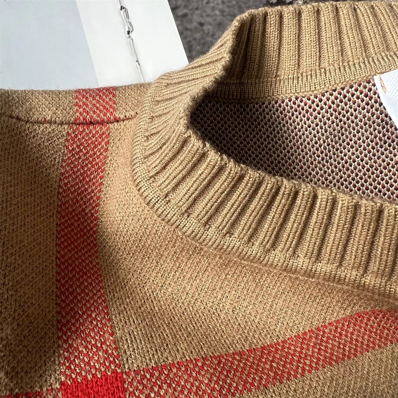 Beige Burberry Check Knit Sweater