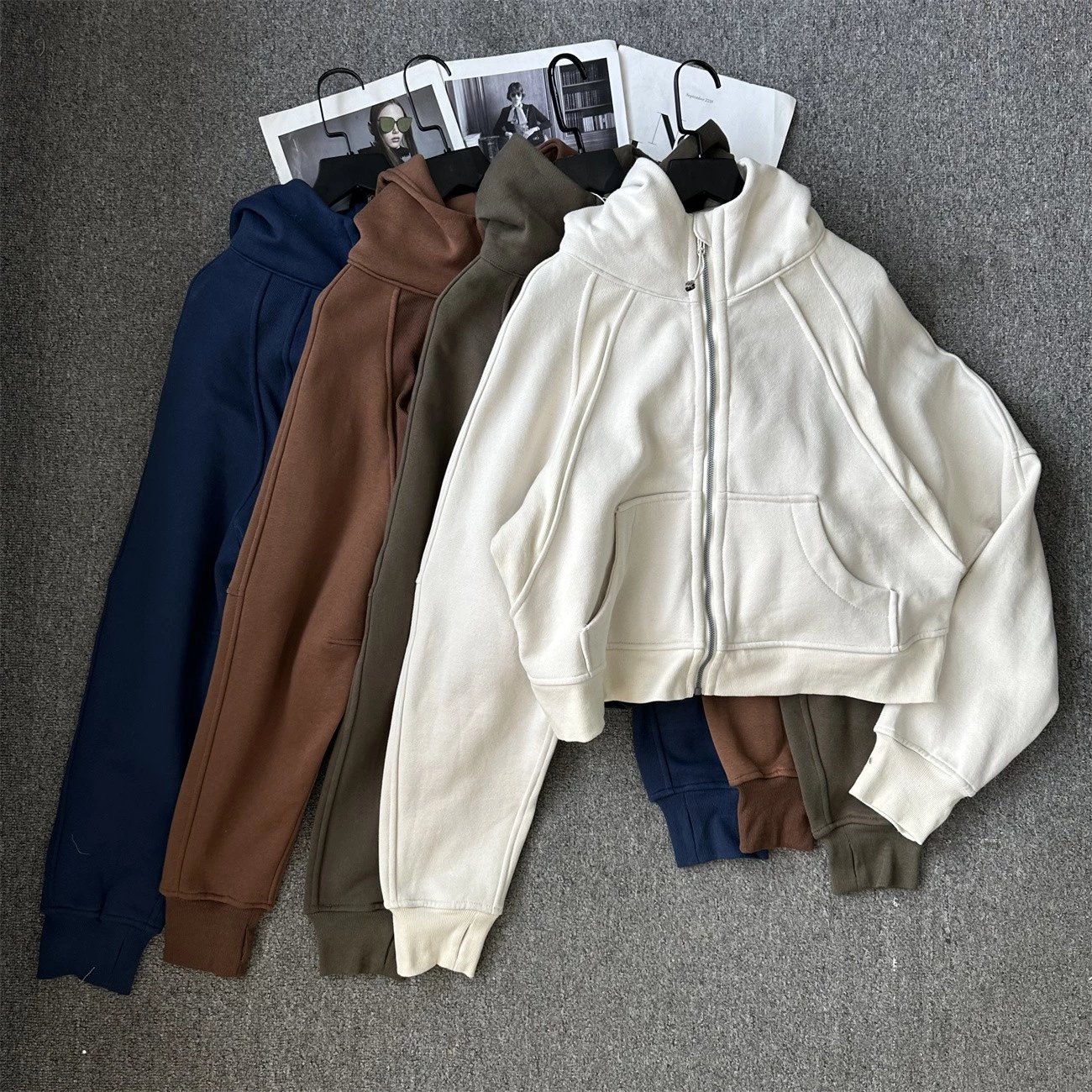 Hooded women's hoodie, spring and autumn looped coat, loose casual yoga p229 y
