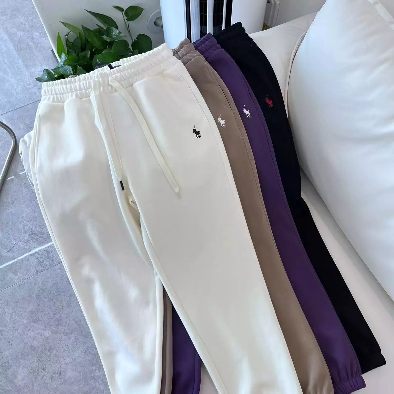 White Polo Ralph Lauren Logo Jogger Pants