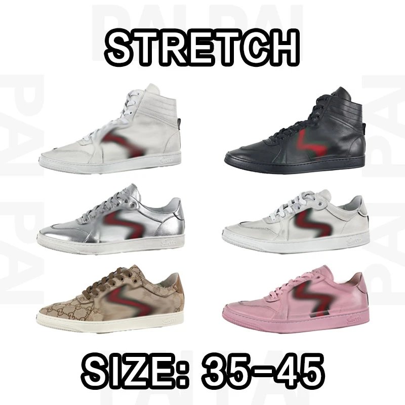 Gucci Stretch High Top Sneakers in White, Black, Silver, Beige, and Pink