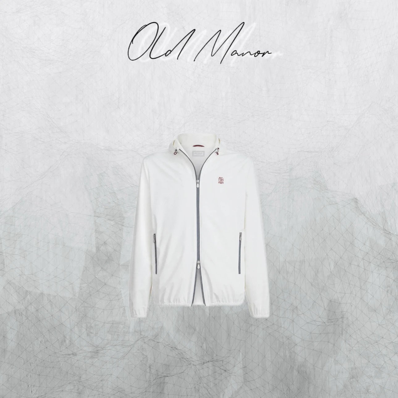 Old Manor BC Logo Coated Nylon Hooded Short Jacket White