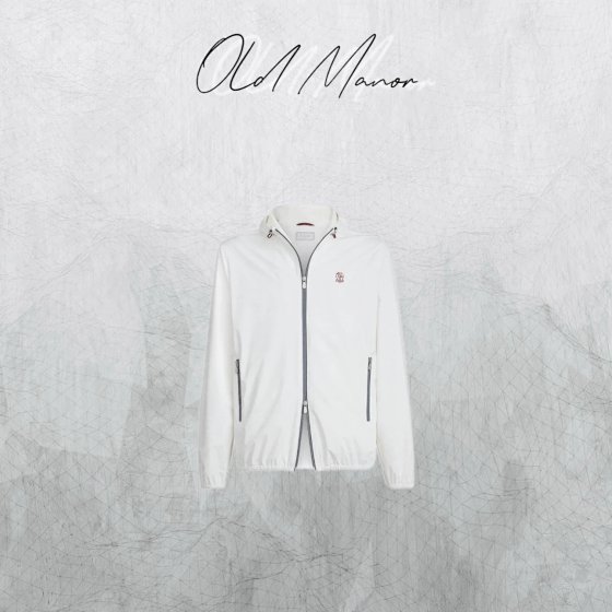 Old Manor BC Logo Coated Nylon Hooded Short Jacket White
