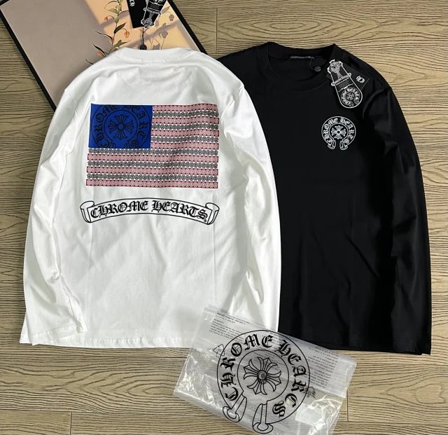 CH/Kroos 24SS new American flag print loose men's and women's round neck pure cotton long sleeved T-shirt