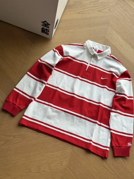 Nike x Supreme Rugby Shirt Red and White Striped Polo - 6
