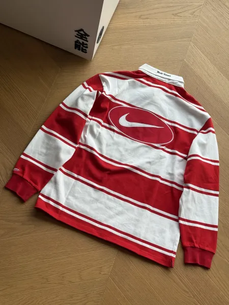 Nike x Supreme Rugby Shirt Red and White Striped Polo - 1