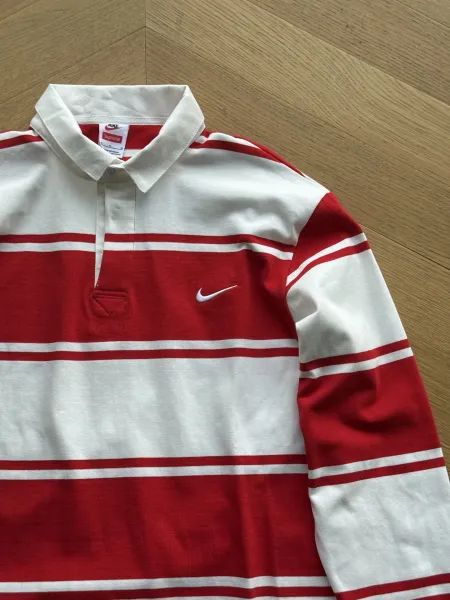 Nike x Supreme Rugby Shirt Red and White Striped Polo - 9