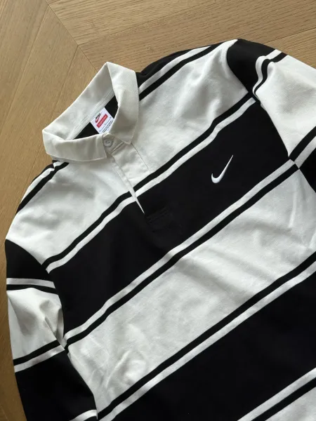 Nike x Supreme Rugby Shirt Red and White Striped Polo - 8