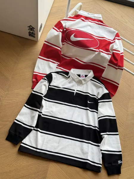 Nike x Supreme Rugby Shirt Red and White Striped Polo - 3