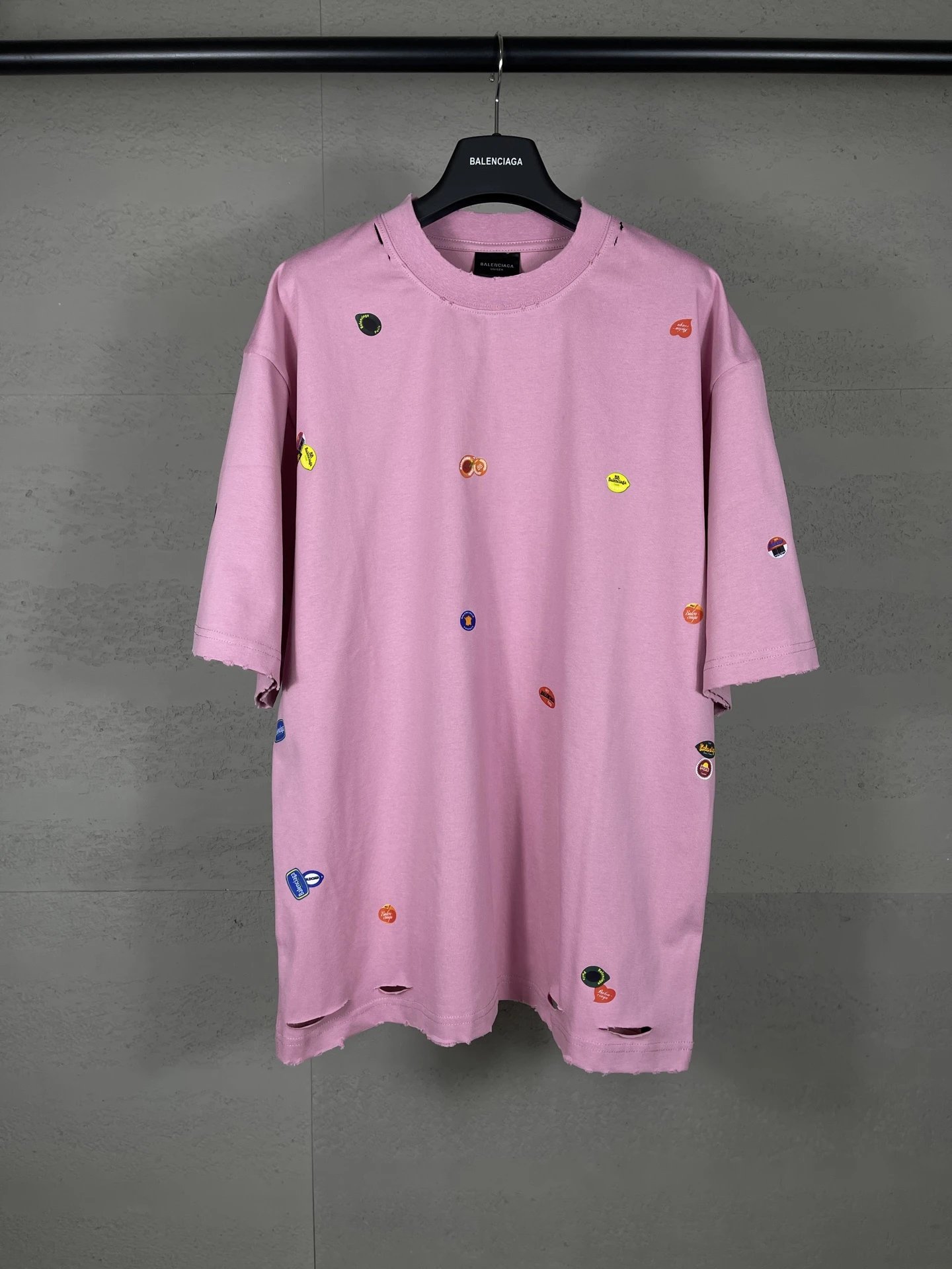 Fruit Sticker Print Distressed T-Shirt