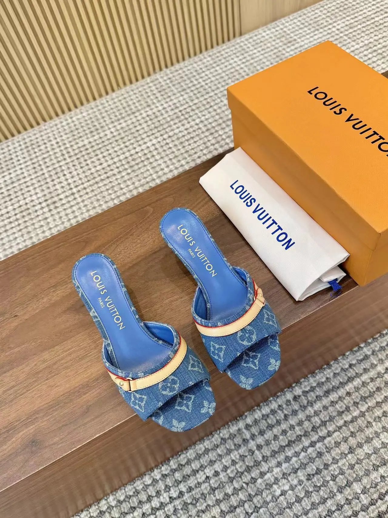 Louis Vuitton Blue Monogram Heeled Slides