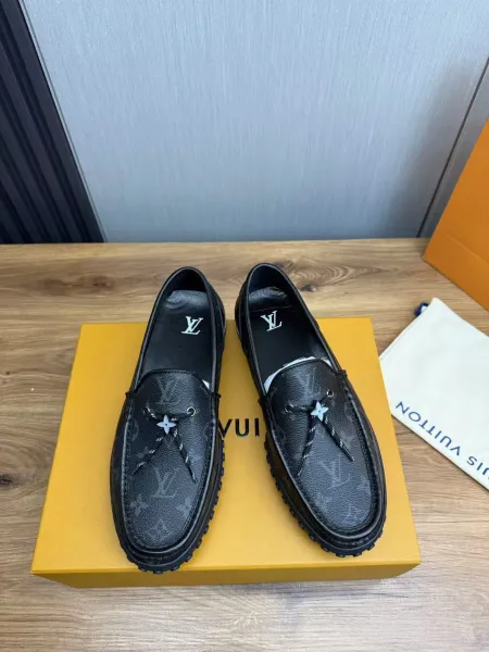 Louis Vuitton Monogram Leather Loafers Black with Yellow Polka Dot Lining - 3