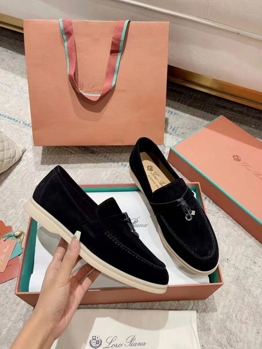 Design Suede Loafer with Metal Lock Detail Gray Casual Shoes - 5