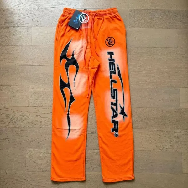 Hellstar Flame Print Orange Sweatpants - 1