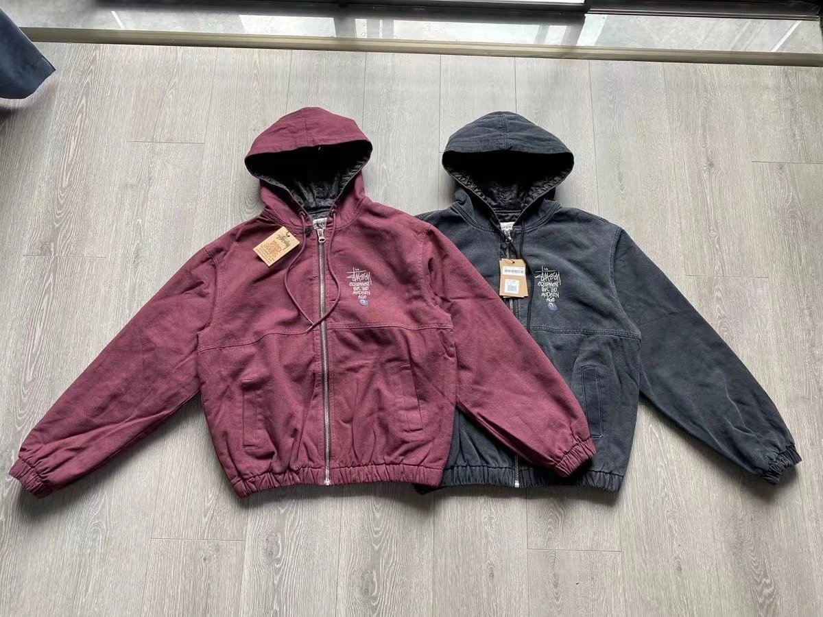 Stüssy Black Billiard Distressed Embroidered Zip Hoodie Jacket
