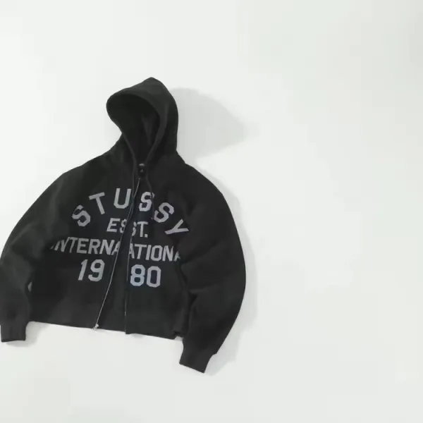 Stüssy International 1980 Black Zip-Up Hoodie - 1